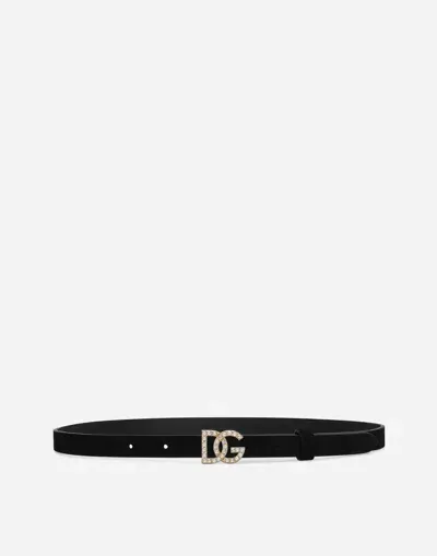 Dolce & Gabbana Calfskin Suede Belt In Black