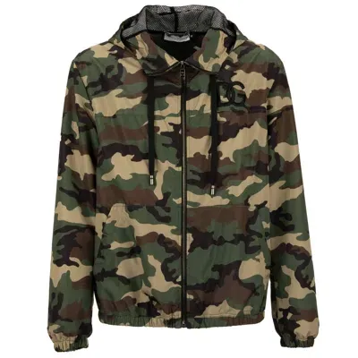 Pre-owned Dolce & Gabbana Camouflage Military Bomberjacke Jacke Kapuze Dg Logo Khaki Grün