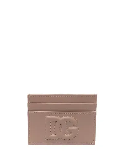 Dolce & Gabbana Card Holder With Embossed Dg Logo In Nude & Neutrals