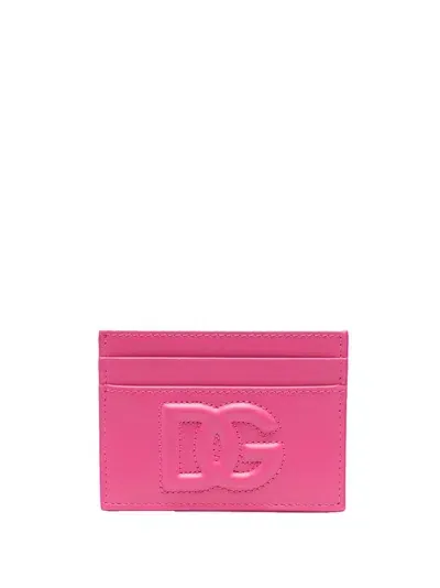 Dolce & Gabbana Card Holder With Embossed Logo In Pink & Purple