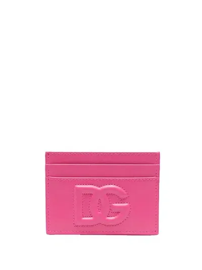 Dolce & Gabbana Card Holder With Embossed Logo In Pink & Purple