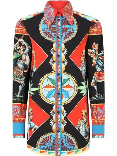 Dolce & Gabbana Printed Long Collar Shirt In Black