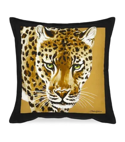 Dolce & Gabbana Casa Cotton Leopard Cushion In Multi