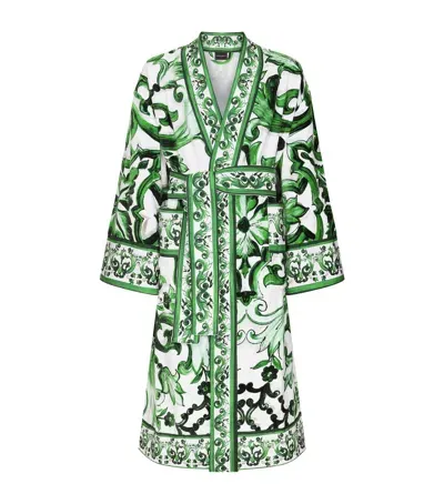 Dolce & Gabbana Casa Cotton Terry Printed Bathrobe In Green