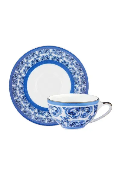 Dolce & Gabbana Casa Fiore Piccolo Espresso Cup And Saucer Set In Blue Mediterraneo