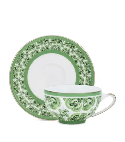 Dolce & Gabbana Casa Porcelain Majolica Coffee Cup And Saucer In Green