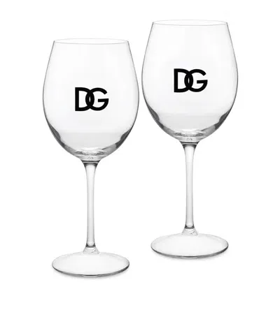 Dolce & Gabbana Casa Set Of 2 Dg Millennials Logo Wine Glasses In Transparent