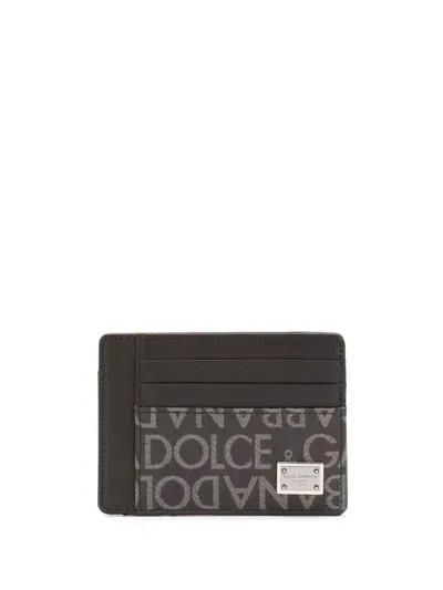 Dolce & Gabbana Coated Jacquard Card Holder In Black