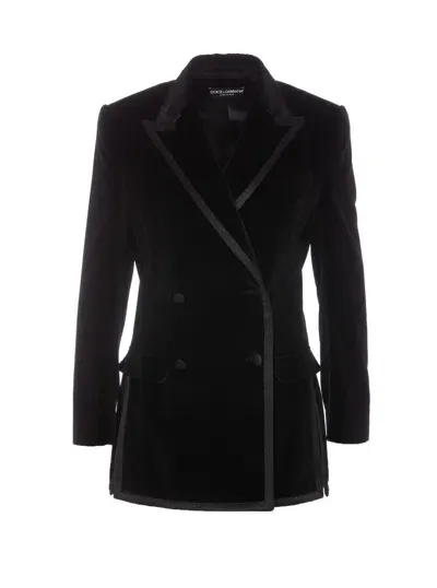 Dolce & Gabbana Double Breasted Velvet Blazer In Multicolor