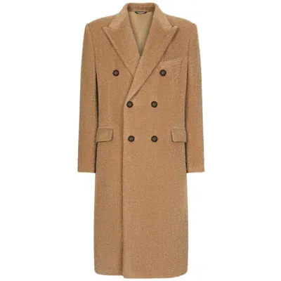 Dolce & Gabbana Double-breasted Wool Coat In Beige