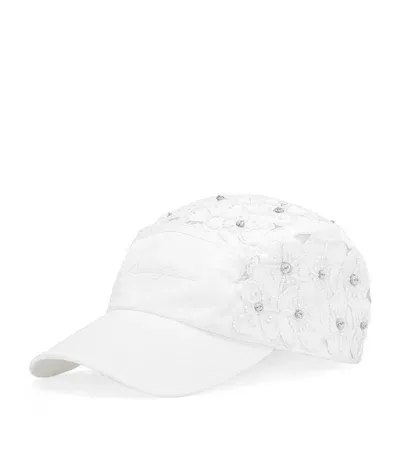 Dolce & Gabbana Cotton Embellished Floral Baseball Cap In White