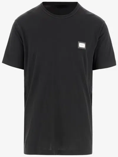 Dolce & Gabbana Cotton Jersey T Shirt With Logo Plaque In Black