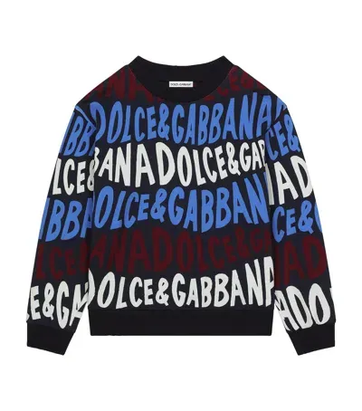 Dolce & Gabbana Kids' Cotton Logo Print Sweatshirt In Blue