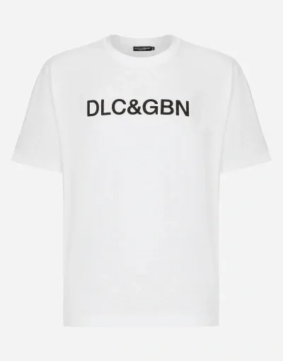 Dolce & Gabbana White Crewneck T-shirt With Contrasting Logo In Cotton Man In ホワイト