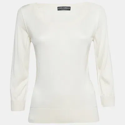 Pre-owned Dolce & Gabbana Cream Silk Knit Round Neck Sweatshirt S