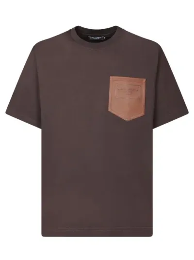 Dolce & Gabbana Crew-neck T-shirt With Brown Leather Pocket