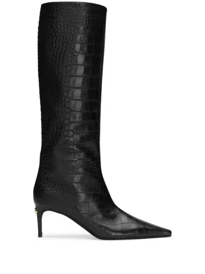 Dolce & Gabbana Crocodile-embossed Leather Boots In Black