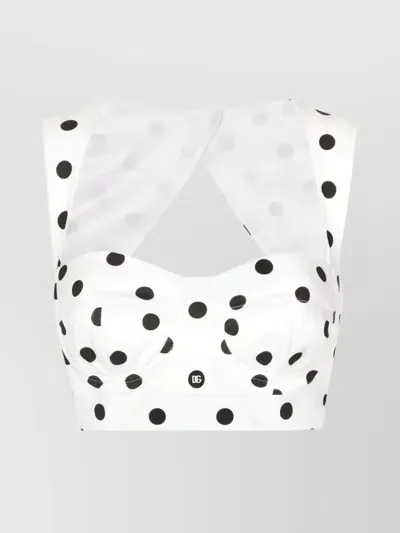 Dolce & Gabbana Cropped Polka Dot Cotton Top In Multicolor