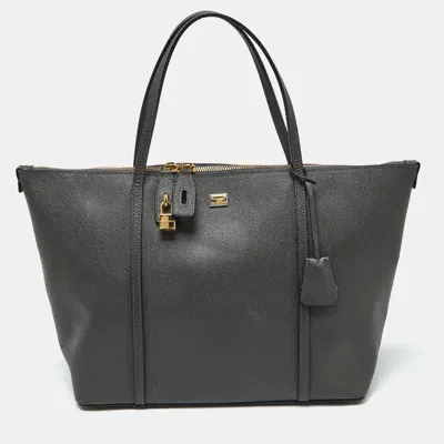 Pre-owned Dolce & Gabbana Dark Grey Leather Miss Escape Zip Tote