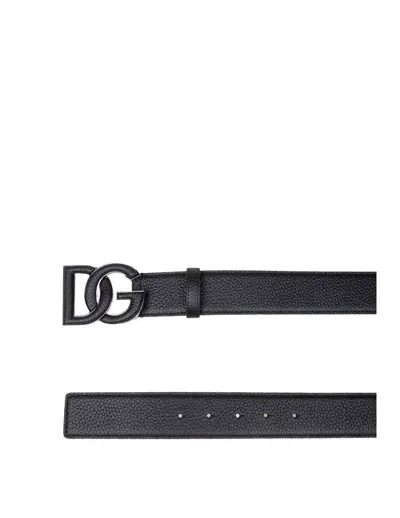 Dolce & Gabbana Deer Print Calfskin Belt In Black