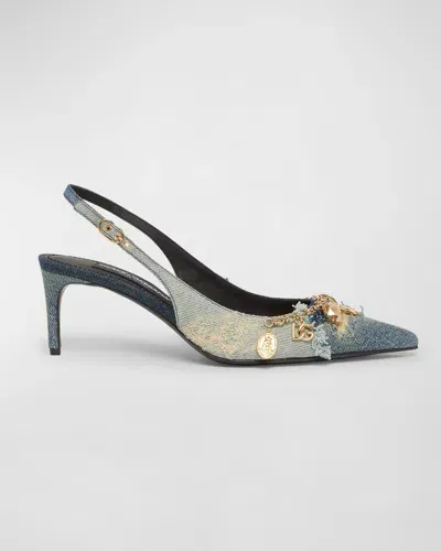 Dolce & Gabbana Denim Charms Slingback Pumps In Blue