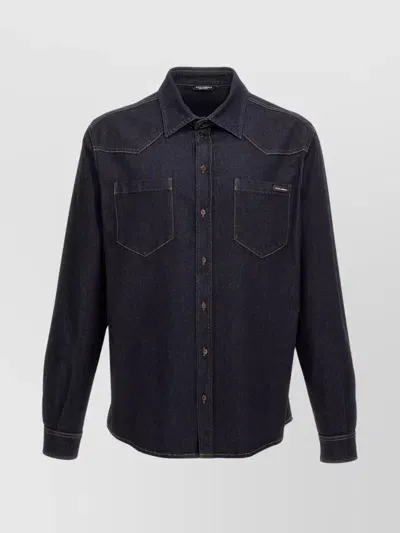 Dolce & Gabbana Denim Shirt Collar Button-down In Multicolor