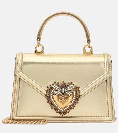 Dolce & Gabbana Gold Small Devotion Leather Shoulder Bag