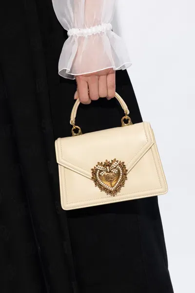 Dolce & Gabbana Mini Devotion Leather Top Handle Bag In Cream