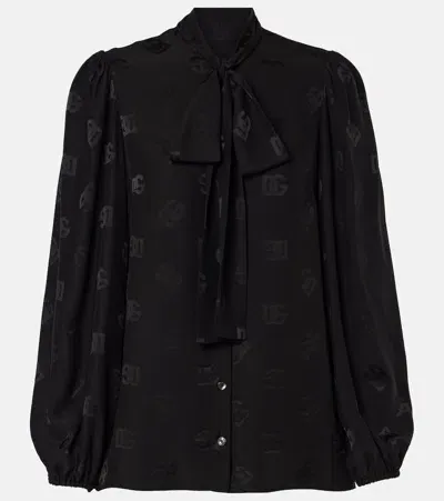 Dolce & Gabbana Dg Bow-detail Silk Blouse In Black