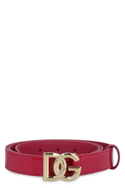 Dolce & Gabbana Dg Buckle Patent Leather Belt In Purple