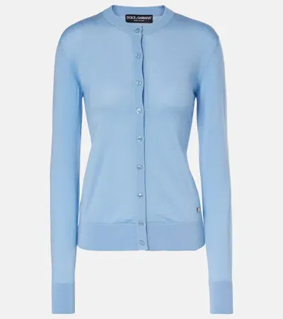 Dolce & Gabbana Dg Cashmere And Silk Cardigan In Blue