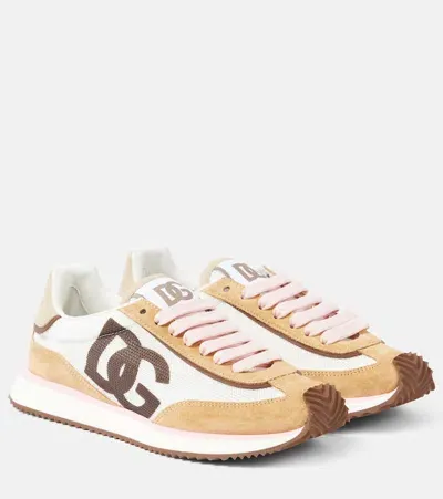 Dolce & Gabbana Dg Cushion Suede-trimmed Sneakers In Bianco/cacao