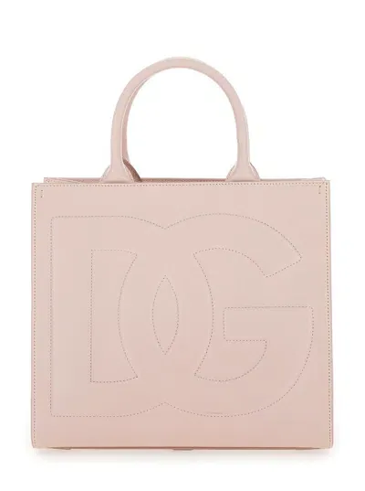 Dolce & Gabbana 'dg Daily' Pink Handbag With Dg Embroidery In Smooth Leather Woman