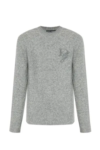 Dolce & Gabbana Alpaca Blend Embroidered Logo Sweater In Grey Chiaro 5