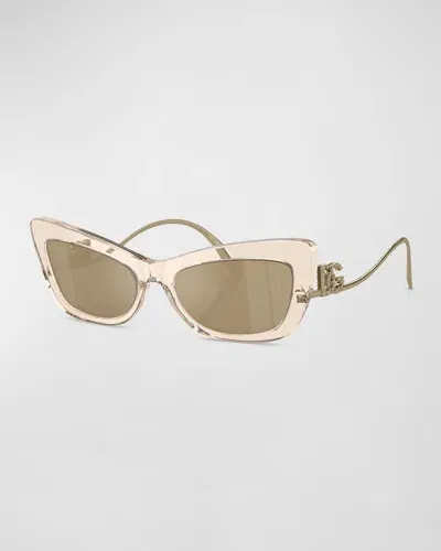 Dolce & Gabbana Dg Logo Acetate & Plastic Cat-eye Sunglasses In Camel