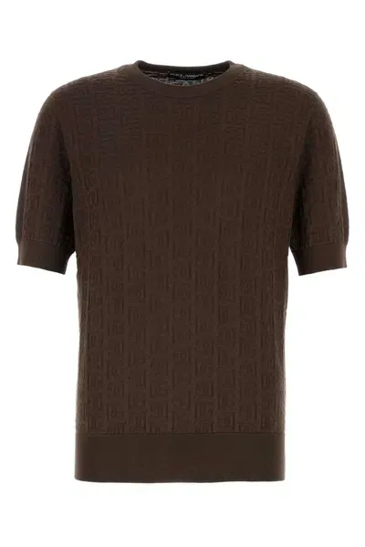 Dolce & Gabbana Dg Logo Jacquard Crewneck Sweater In Brown