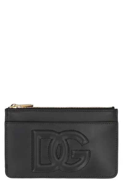 Dolce & Gabbana Dg Logo Leather Card Holder In Black