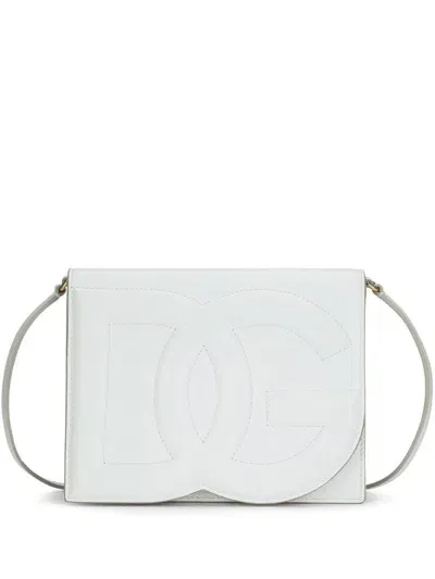 Dolce & Gabbana Dg Logo Leather Shoulder Bag In White