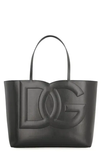 Dolce & Gabbana Dg Logo Leather Tote Bag In Black