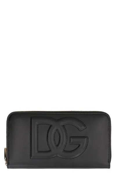 Dolce & Gabbana Dg Logo Leather Zip-around Wallet In Nero