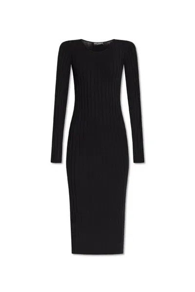 Dolce & Gabbana Dg Logo Plaque Knitted Dress In Black