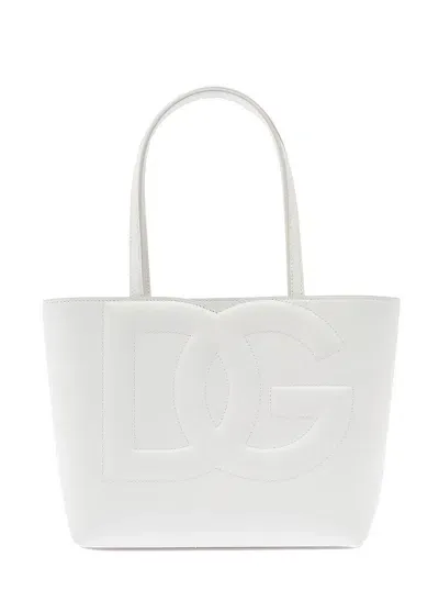 Dolce & Gabbana Dg Logo Small White Shopper In Leather Woman