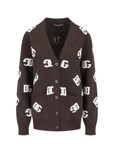 Dolce & Gabbana Dg Monogram Cardigan In Brown