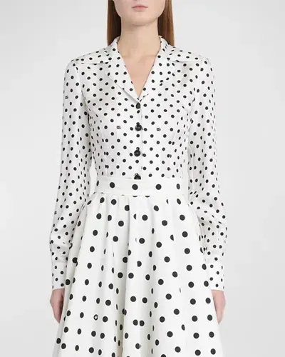 Dolce & Gabbana Dg Polka-dot Print Notch-collar Silk Twill Shirt In White