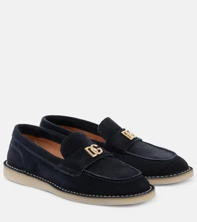 Dolce & Gabbana Dg Suede Loafers In Blue