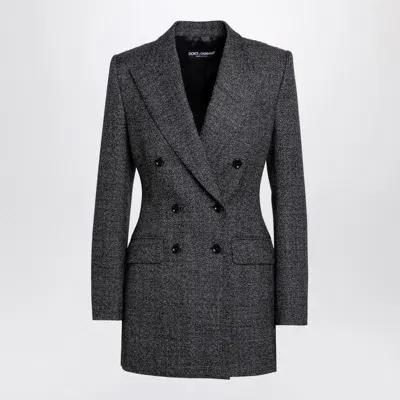 Dolce & Gabbana Dolce&gabbana Anthracite Grey Tweed Double-breasted Jacket Women In Multicolor