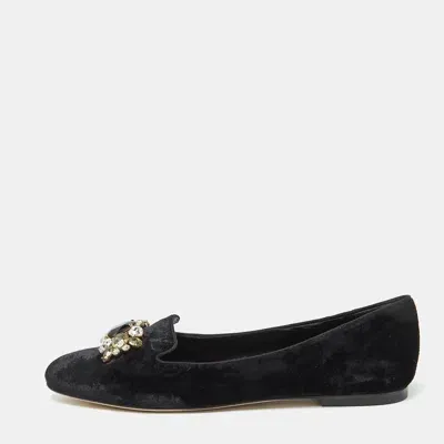 Pre-owned Dolce & Gabbana Dolce And Gabbana Black Velvet Crystal Embellished Smoking Slippers Size 39