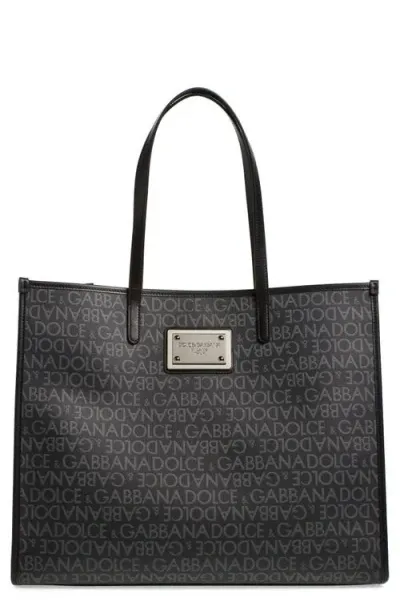 Dolce & Gabbana Dolce&gabbana Logo Jacquard Tote In 8b969 Nero/grigio