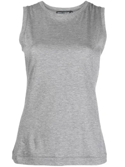 Dolce & Gabbana Logo-patch Cotton Tank Top In Grey