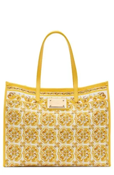 Dolce & Gabbana Dolce&gabbana Majolica Print Canvas Shopper In Azulejos Giallo